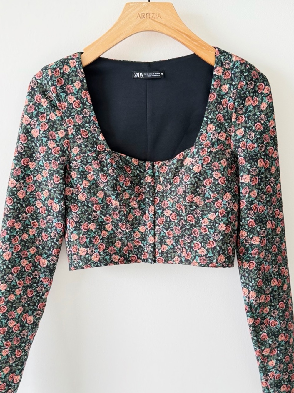 Zara Floral Corset Crop Top Size XS Rose Print Square Neck Cottagecore - Picture 4 of 13